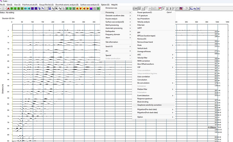 SeisImager Geophone Sensitivity Correction Menu