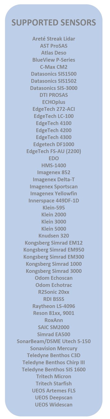 Hydrographic sensors supported by GeoDAS