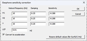 Geophone Sensitivity and Dampening values