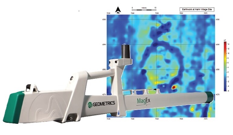 Fig 1. Image of the MagEx dataset which is overlain by an image of the MagEx instrument itself. (Images courteously provided by Geometics, Inc)